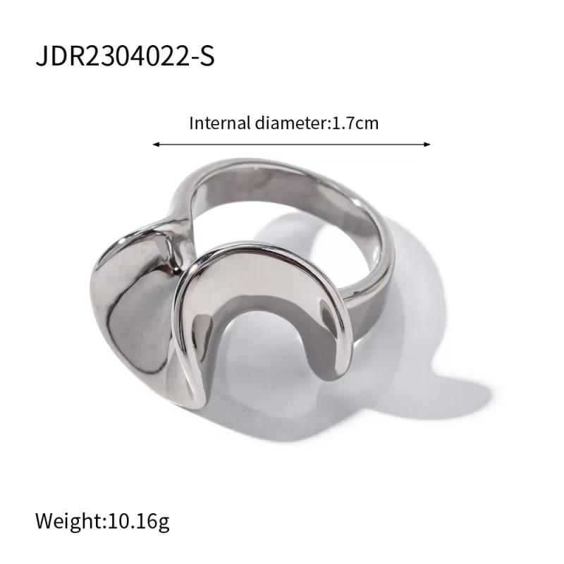 Waterproof 18K Gold-plated Stainless Steel Fashion Jewelry Wave Skirt's Hemline Ring for Women - Image 4