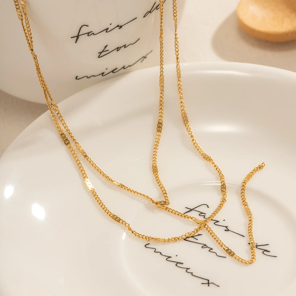 Waterproof Jewelry Simple Chain Necklace Stainless Steel Y Shape Double Layer Chain Necklace for Girls