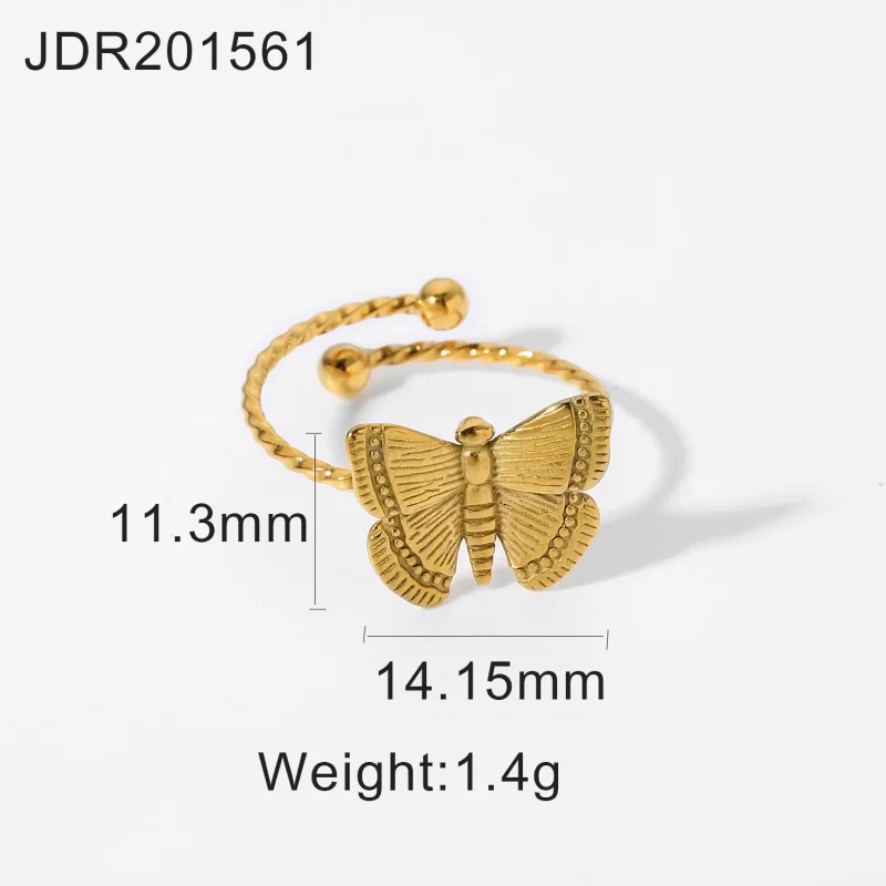 Cheap Resizable Butterfly Open Rings Jewelry Gold Plated Twisted Stainless Steel Rings for Women - Image 4