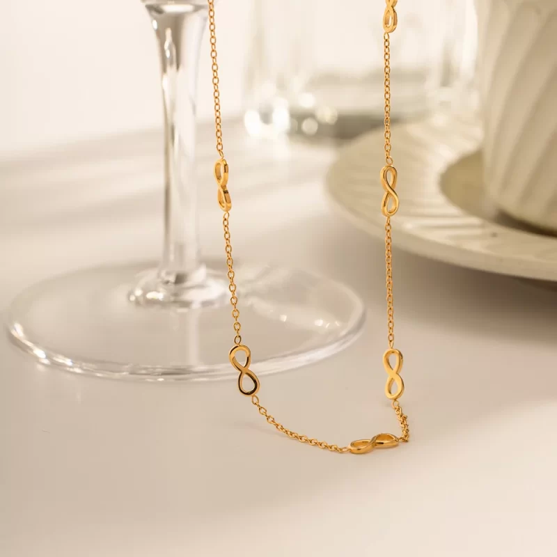 Dainty 18K Gold Plated Stainless Steel NecklaceJewelry Set Gift Infinite Symbol Choker Necklace Bracelet Set - Image 4