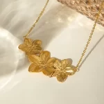 J&D Delicate Jewelry Stainless Steel 18K Gold Plated Necklaces Three Flowers Necklace for Women