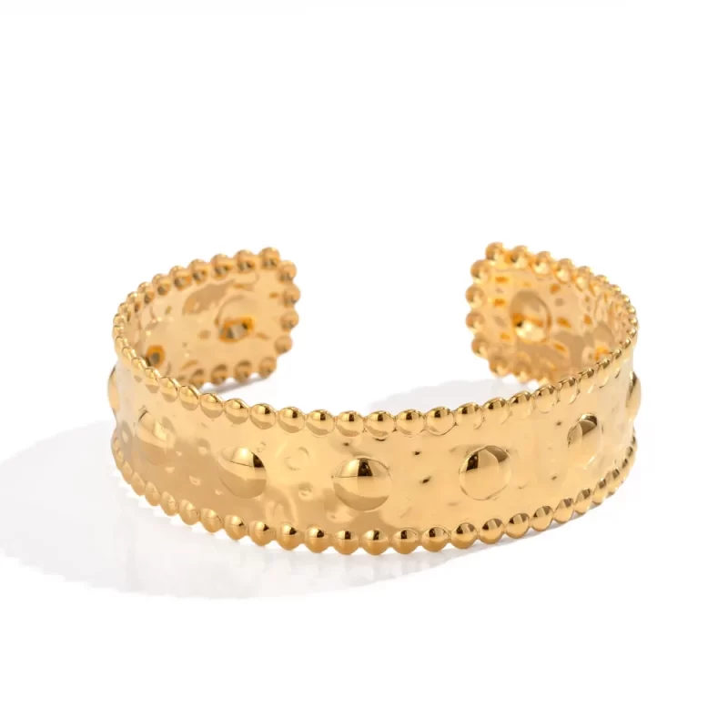Droplet Arrangement Style Wide and Thick Bangle Stainless Steel 18K Gold-plated Open Bracelet for Girls