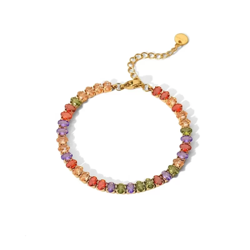 Mix Color Round Shape Zirconia Circling Setting 18K Gold Plated Stainless Steel Crystal Bracelets