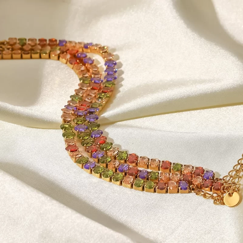 Mix Color Round Shape Zirconia Circling Setting 18K Gold Plated Stainless Steel Crystal Bracelets - Image 5