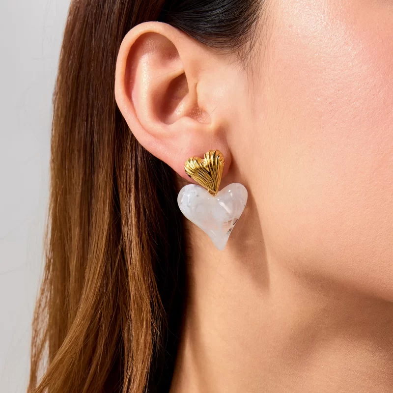 Fashion 18K PVD Gold Plating Summer Conch Texture White Swirl Tortoise Heart Drop Earrings - Image 3
