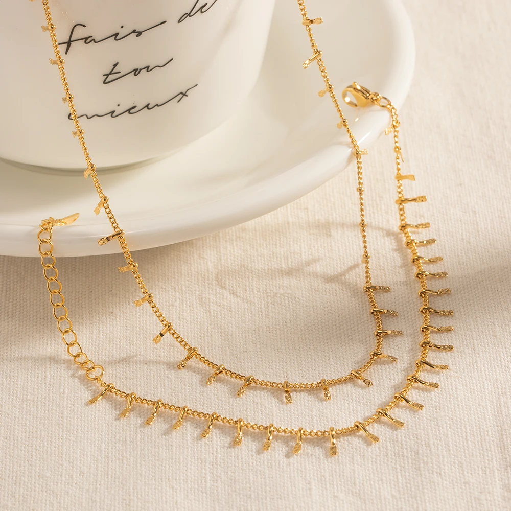 Minimalist 18K Gold Plated Tassel Spine Choker Necklace Stainless Steel Fishbone Chain Necklace Bracelet Women