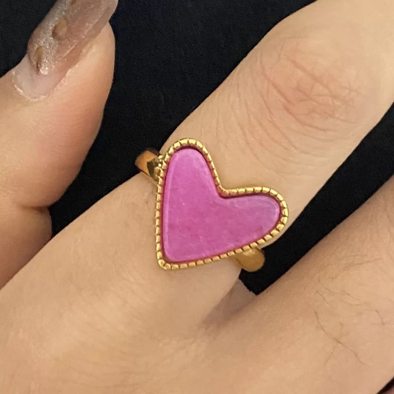 J&D 18K Gold Plated Stainless Steel Fine Jewelry Heart-Shaped Diamond Cut Rings for Weddings Engagements Parties Trendy Wedding - Image 2