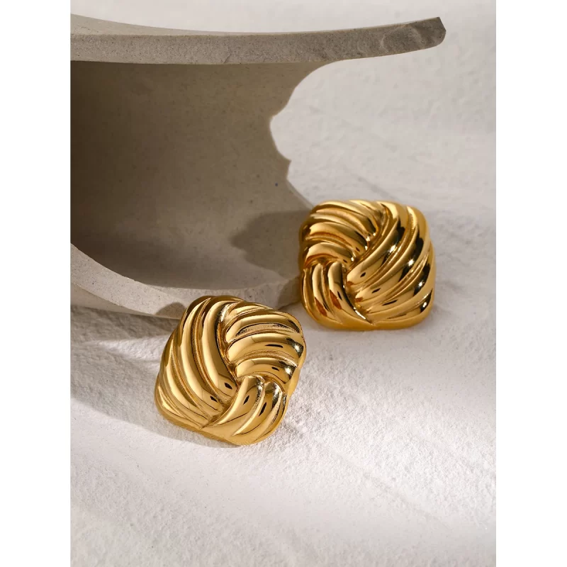 Waterproof 18k PVD Gold Stainless Steel Stud Gold Silver Plating Two Tone Plated High Polish Rope Spiral Swirl Texture Earring - Image 3