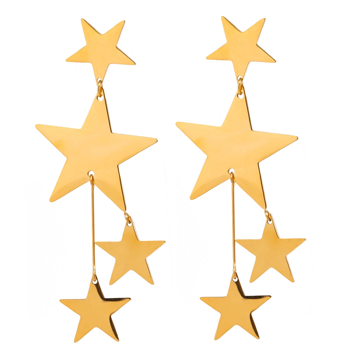 18k Gold Stainless Steel Faceted Star Tassel Earrings Contemporary Design for Women
