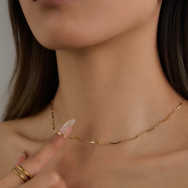 J&DModern 18K Gold Plated Stainless Steel Semi-circula Handmade Chain Necklace Durable Fashion Jewelry Everyday Wear - Image 4