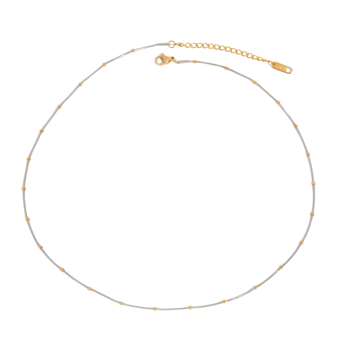 J&D 18K Gold Stainless Steel Elegant Fashion Jewelry Two-Tone Round Snake Chain Bead Necklace