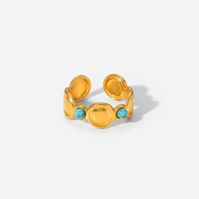 Natural Turquoise Stone Stainless Steel Ring Summer Bohemia Woman Trendy Cheap Open Finger Ring Accessory