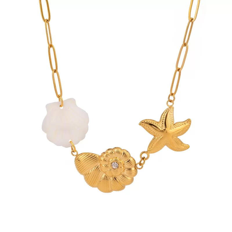 J&D Ocean 18K Gold Plated Stainless Steel Charm Necklace Shell Snail Starfish Vacation Jewelry - Image 5