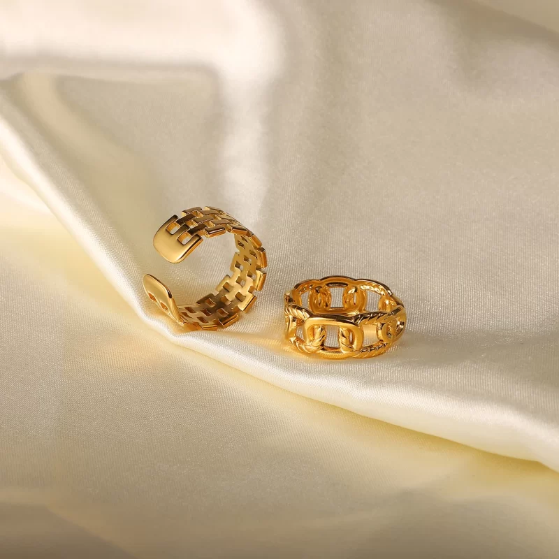 Twisted Link Chain Open Rings Gift Stainless Steel 18k Gold Plated Adjustable Finger Rings for Women - Image 3