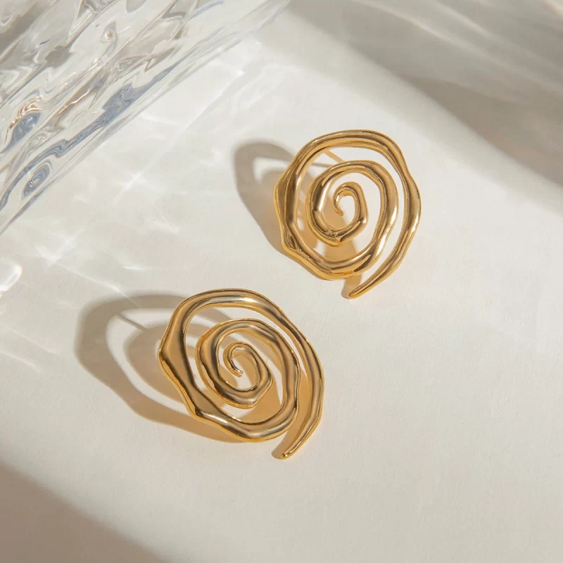 Waterproof 18k PVD Gold Stainless Steel Earring Swirl Stud Fashion Earring for Women Round Rope Spiral Texture Earring for Girl - Image 4