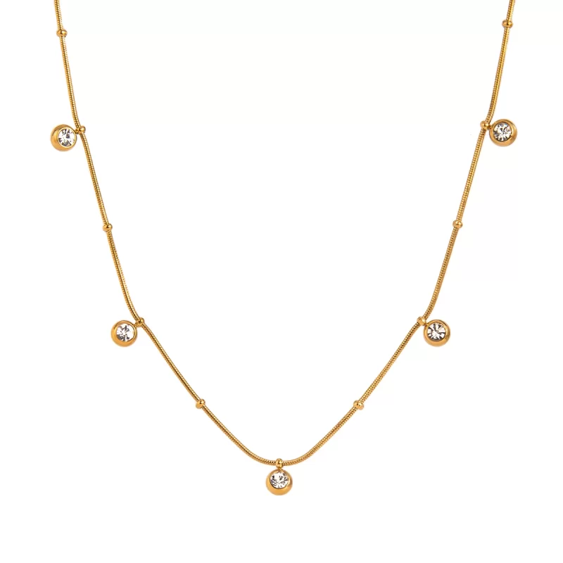 J&D 18k Gold Stainless Steel Zircon White Round Zircon Pendant Necklace 41+5cm - Image 2