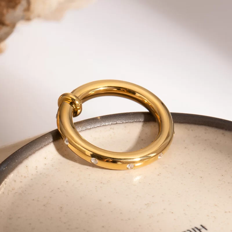 J&D Simple Everyday Wear 18k Gold Stainless Steel Minimalist Triple Circle Rings - Image 2