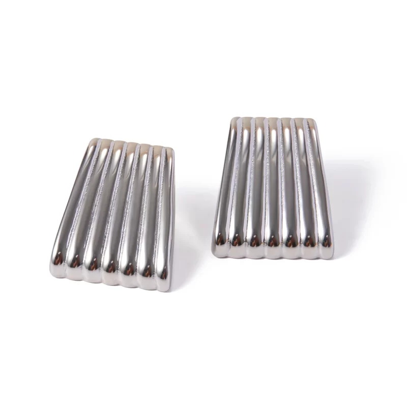 Chunky Jewelry 18K Gold Plated Texture Earrings Statement Stainless Steel Rectangular Stripe Earring