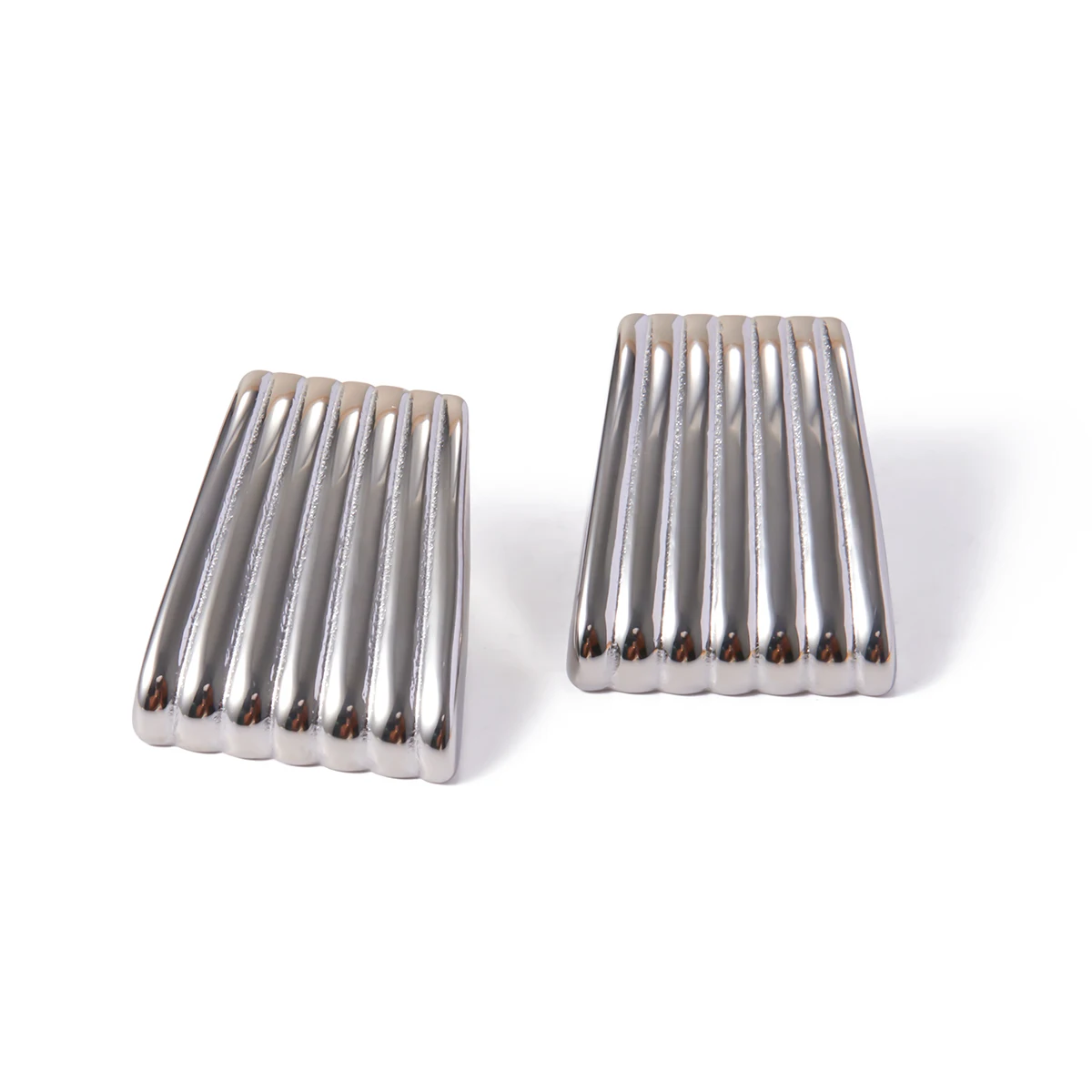 Chunky Jewelry 18K Gold Plated Texture Earrings Statement Stainless Steel Rectangular Stripe Earring