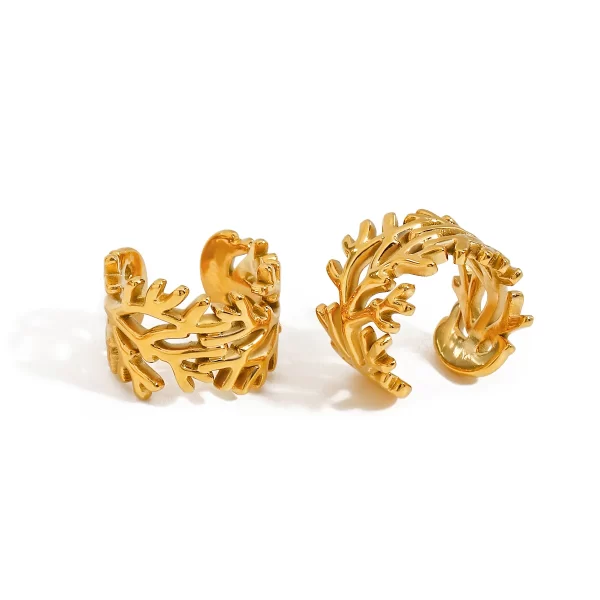 18k Gold Stainless Modern Minimalist 18K Gold Stainless Steel Glossy Tree Branch Hollow Open Ear Clip Earrings