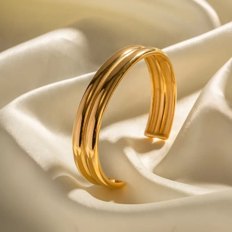 Minimalist Women Dainty Layer Chunky 18K PVD Gold Plated Stainless Steel Bracelet Opening Bangle - Image 5