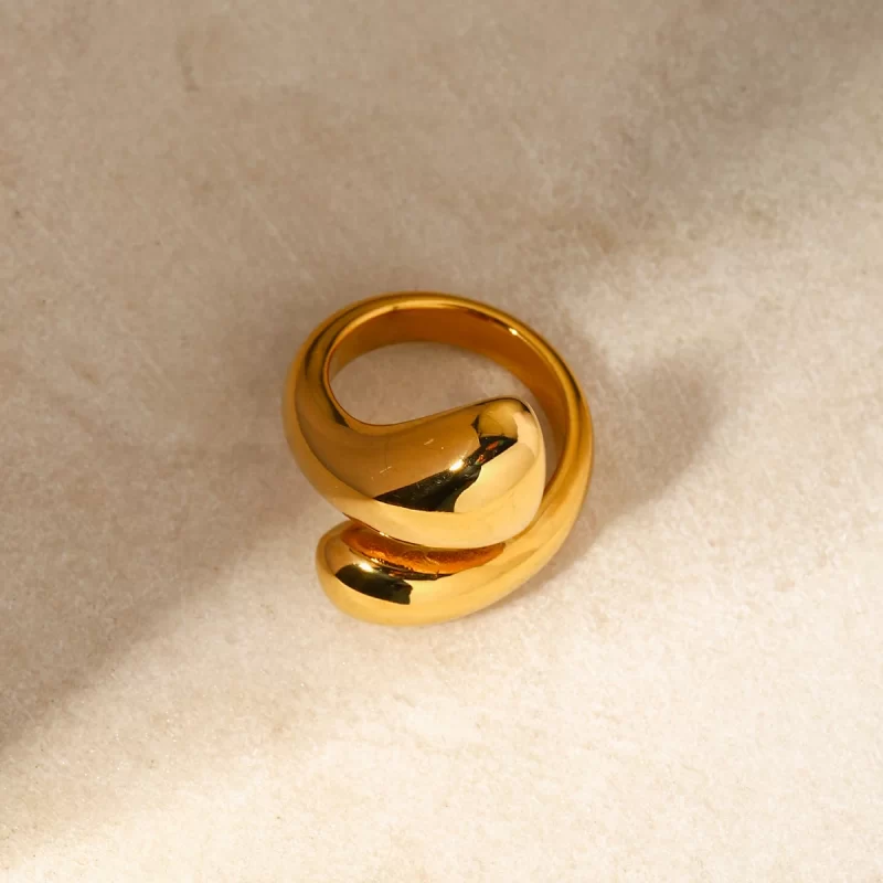 J&D Minimalist Jewelry Gold Plated Rings for Women Stainless Steel Water Drop Glossy Cross Open Rings - Image 3