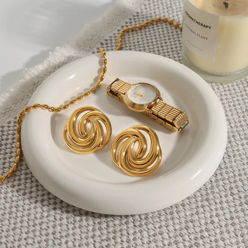 Ladies Modern 18k Gold stainless Steel Hollow Retro Irregular Line Earrings - Image 5