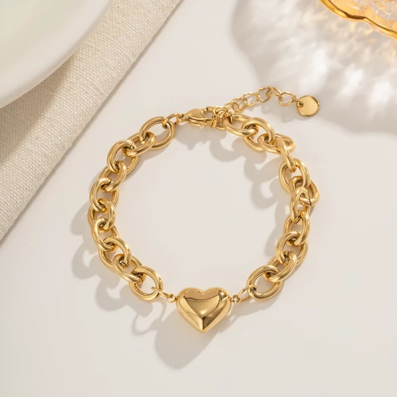 Instagram New Trendy 14K Real Gold Plated Stainless Steel Jewelry Love Heart Pendant Chain Bracelet - Image 4