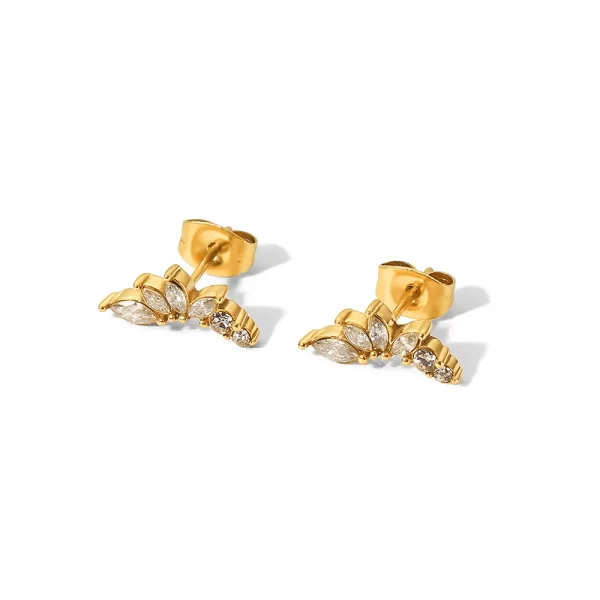 Curved Flower Zircon Statement Earrings Stainless Steel 18K Gold Plated Fashion Jewelry Stud Earrings