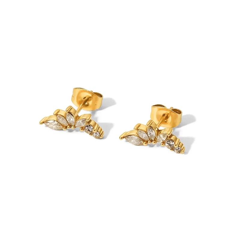 Curved Flower Zircon Statement Earrings Stainless Steel 18K Gold Plated Fashion Jewelry Stud Earrings