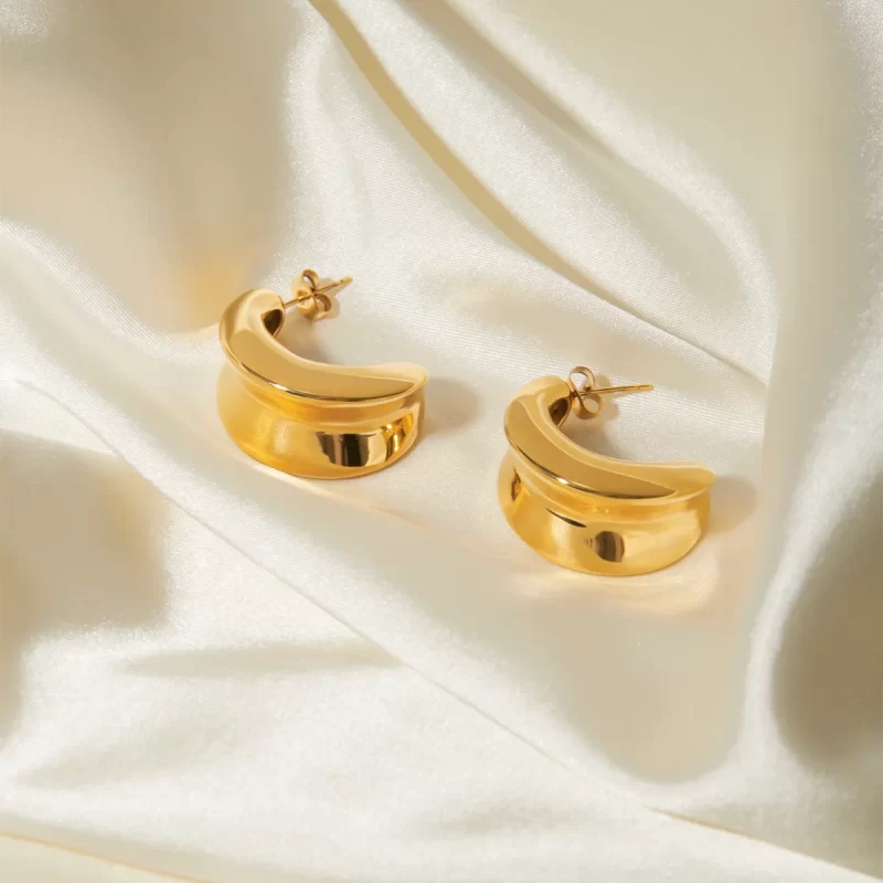 Low Key Luxury Stainless Steel Fashion Trendy Jewelry Hoop Earrings Concave Convex CC Earrings - Image 4