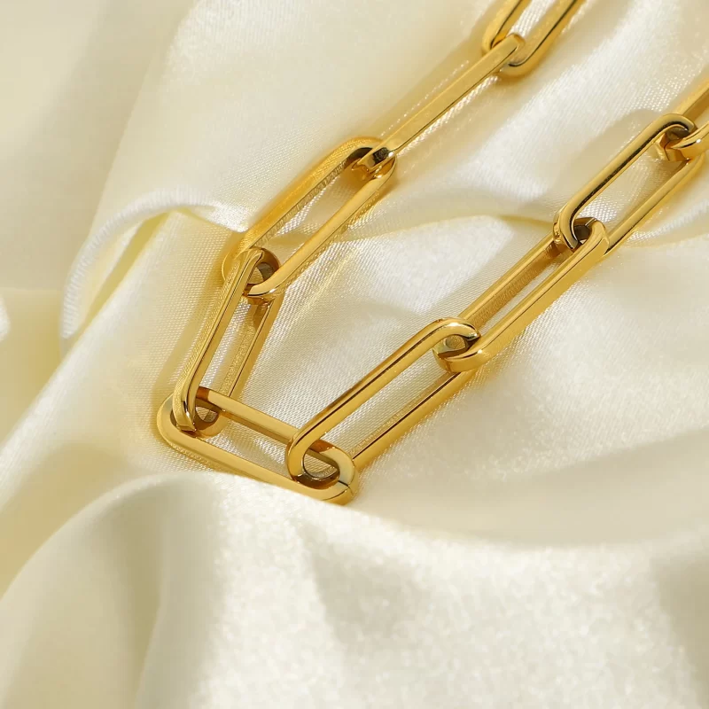 Thick Rectangle Link Chain Daily Stacking 18K Gold Plated Stainless Steel Bracelet - Image 5