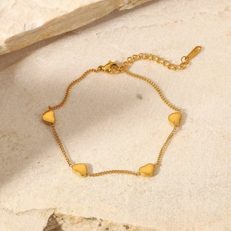 Fine Chain Hearts Charm Bracelet Gift Tarnish Free 18k Gold Plated Simple Jewelry Bracelet for Women - Image 4