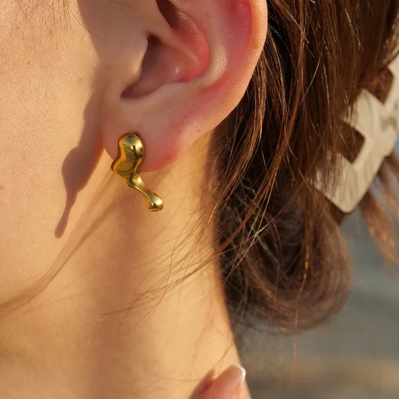 Popular Minamalist 18K Gold Plated Lava Irregular Creative Stainless Steel Stud Earring for Women - Image 3