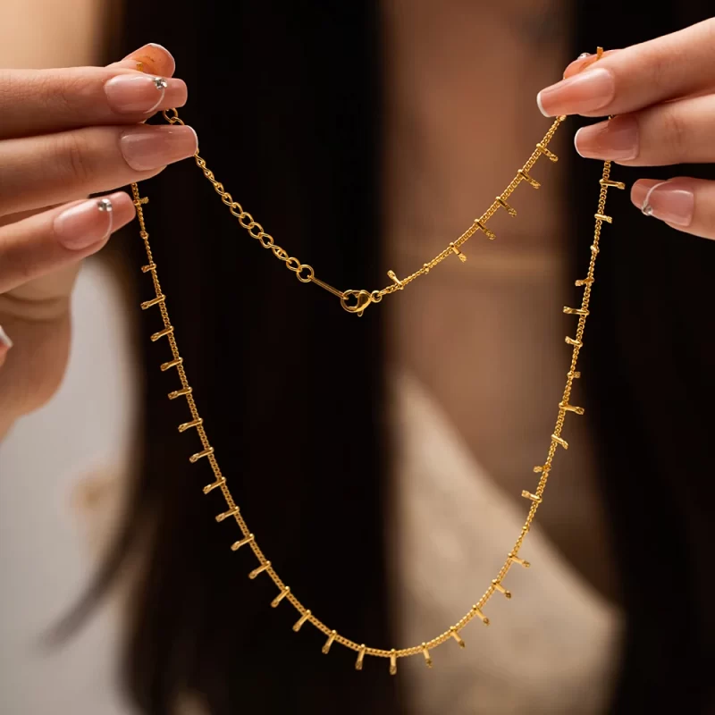 Minimalist 18K Gold Plated Tassel Spine Choker Necklace Stainless Steel Fishbone Chain Necklace Bracelet Women - Image 5