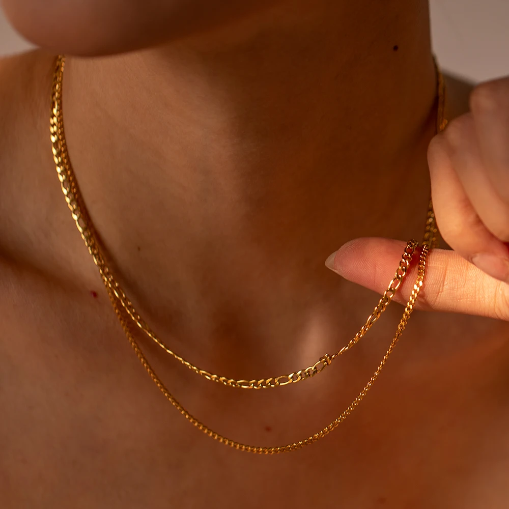 J&D 2023 Women's 18K Gold PVD Plated Stainless Steel Link Chain Statement Necklace New Arrival Waterproof Classic Style
