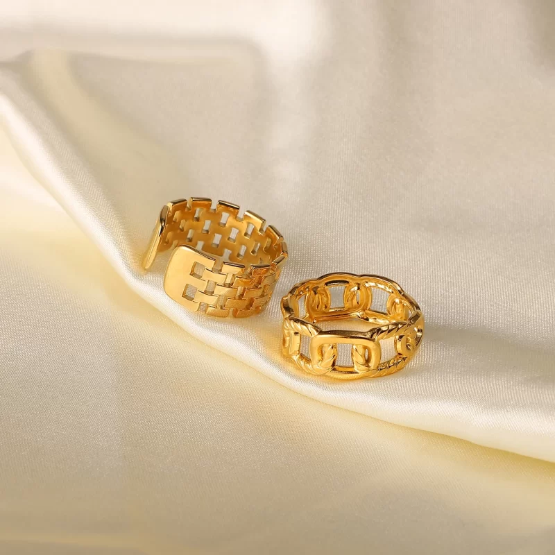 Twisted Link Chain Open Rings Gift Stainless Steel 18k Gold Plated Adjustable Finger Rings for Women - Image 2