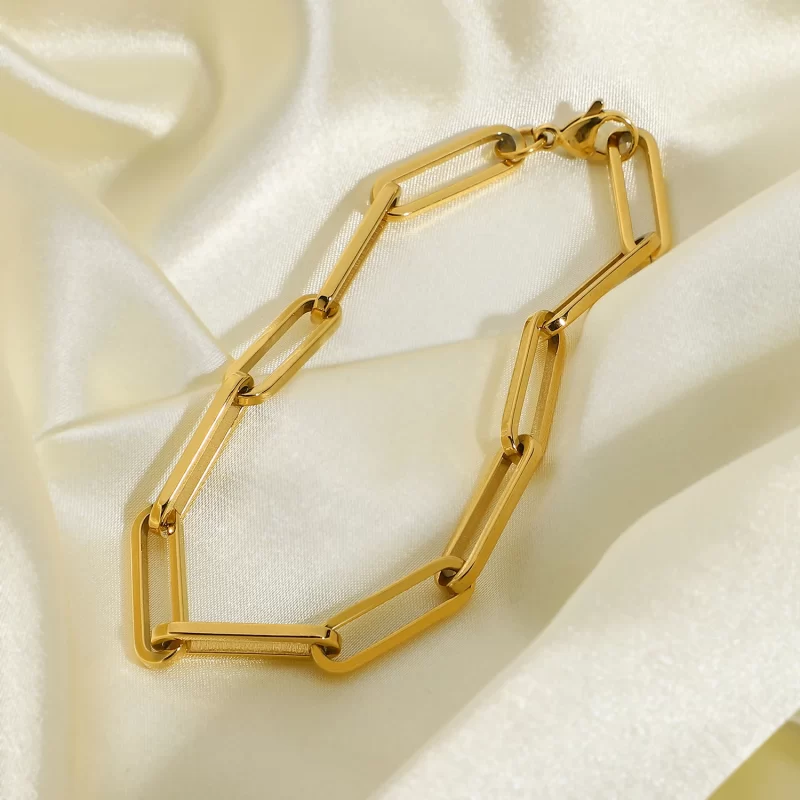 Thick Rectangle Link Chain Daily Stacking 18K Gold Plated Stainless Steel Bracelet - Image 4