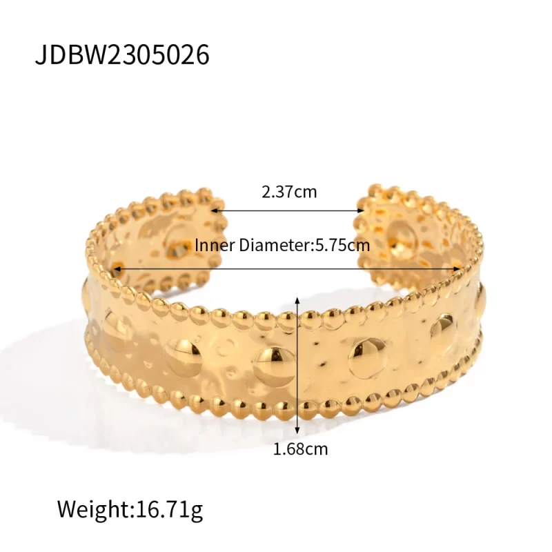 Droplet Arrangement Style Wide and Thick Bangle Stainless Steel 18K Gold-plated Open Bracelet for Girls - Image 6