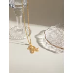 J&D 18k Gold Stainless Steel White Zircon Seahorse Starfish Pendant Ocean Necklace 45+5cm
