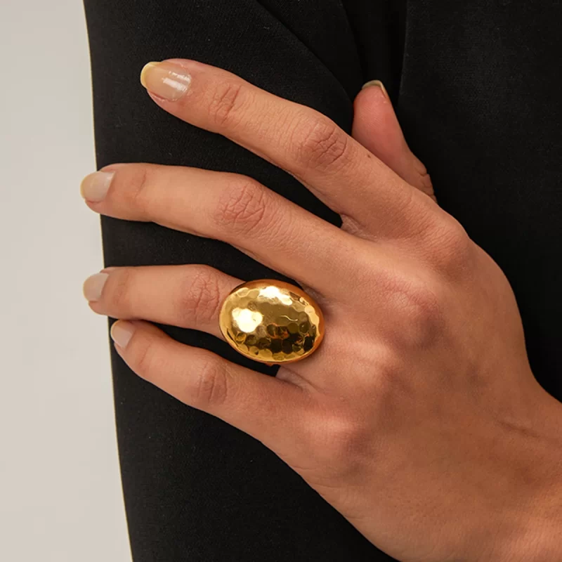 J&D 18K PVD Gold Plated Stainless Steel Malleolar Groove Ellipsoid Rings Fashion Gold Plated Rings for Women - Image 3