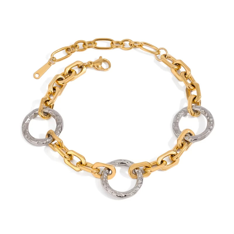 J&D Fashion Gold Plated Stainless Steel Color Blocked Bracelet Non-Fading Metal Chain Gold and Silver Colors Jewelry