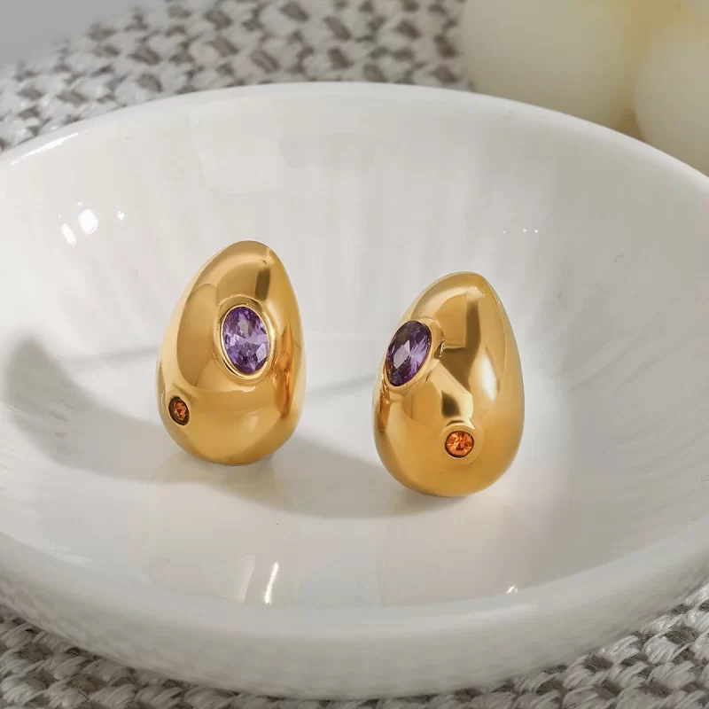18K Gold Stainless Steel Rhinestone Modern Chic Jewelry Pair Zircon Waterdrop Earrings - Image 4