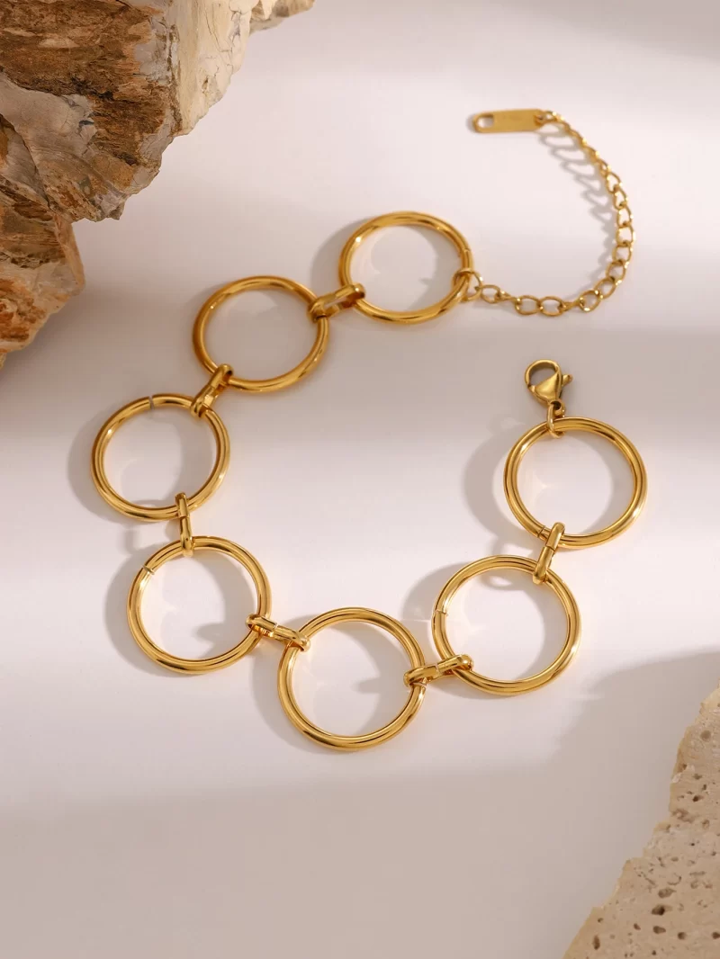 J&D 18k Gold Stainless Steel Geometric Interlocking Circle Bracelet 16.5+5cm Elegant Fashion Accessory - Image 2