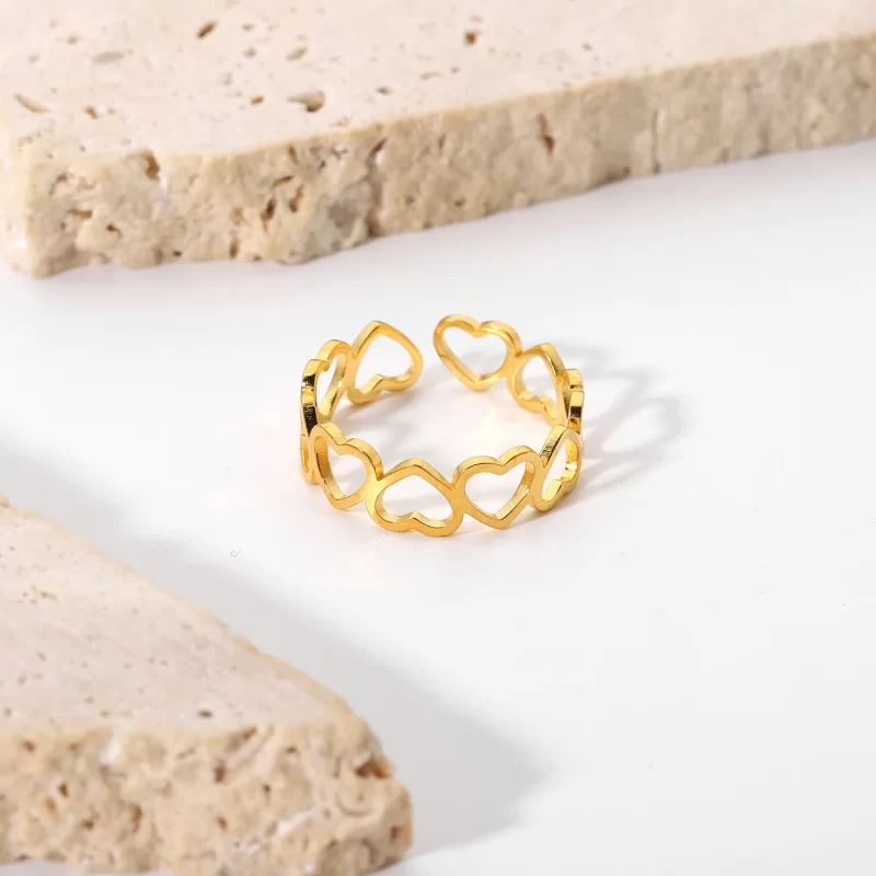 Heart Shaped Opening 18K Gold Plated Band Finger Ring Customized Color Fashion Women's Hollow Jewelry for Girls - Image 2
