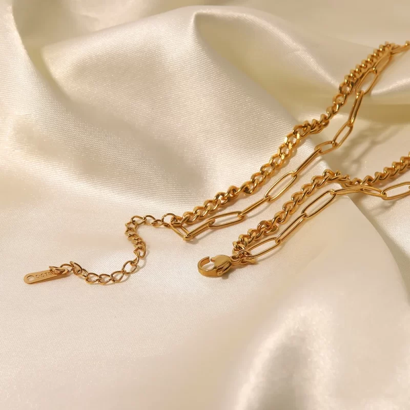 Minimalist 2 Layer Link Cuban Chain Retro18K Real Gold Plated Stainless Steel Chain Necklace - Image 5