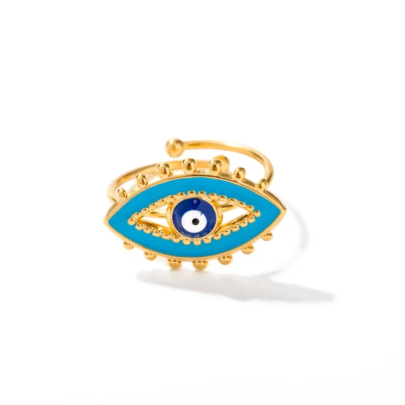 Luxury Jewelry 18K Gold Plated Evil Eyes Ring Stainless Steel Blue Enamel Eye Adjustable Rings for Women