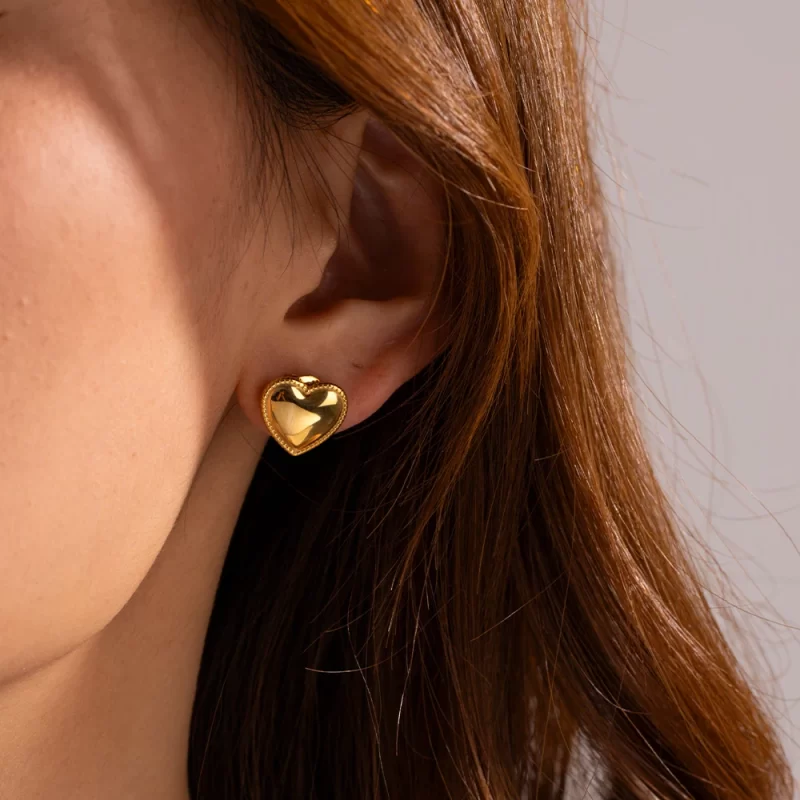 Dainty Jewelry Stainless Steel Heart Earring Gift Minimalist Texture Love Heart Stud Earring - Image 3