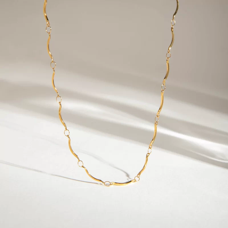 J&DModern 18K Gold Plated Stainless Steel Semi-circula Handmade Chain Necklace Durable Fashion Jewelry Everyday Wear - Image 3
