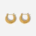 18k Gold Plated Stainless Steel U-Shaped Hoop Earrings Chunky Jewelry Fashion Screw Pattern Hoop Earrings